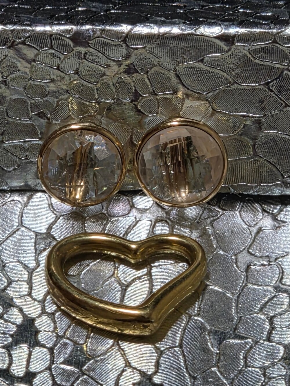 14K Solid Gold Earrings with Faceted White Topaz & 14K Open Heart Pendant
